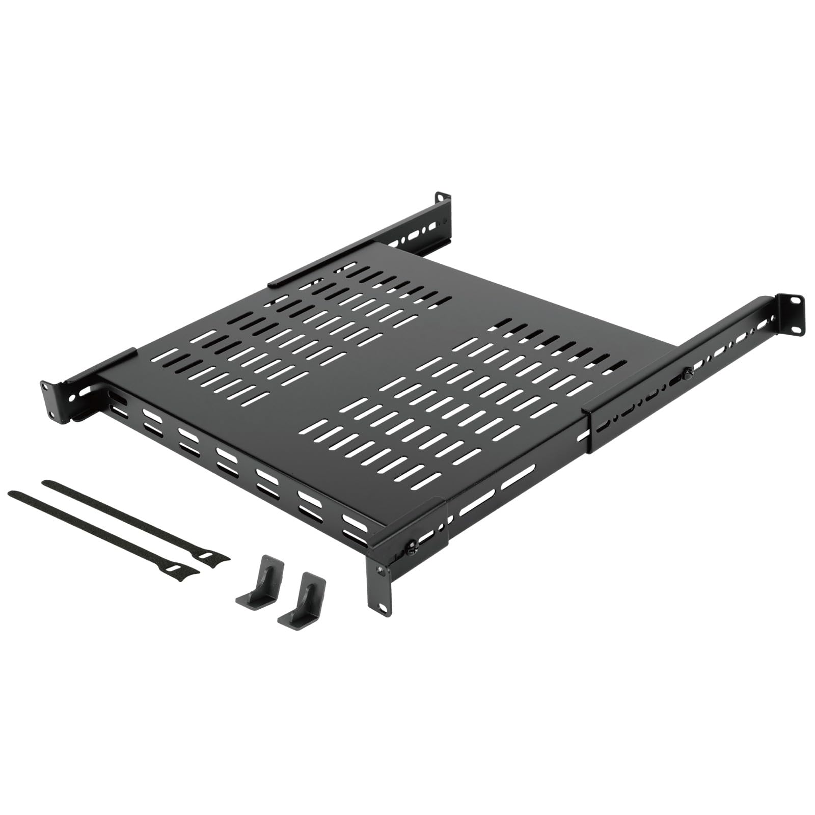 Tecmojo 1U 4-Post Vented Server Rack Mount Shelf,13.8in Deep with Adjustable Depth 13.8-23.6inch,Supports to 242 lbs,Universal T