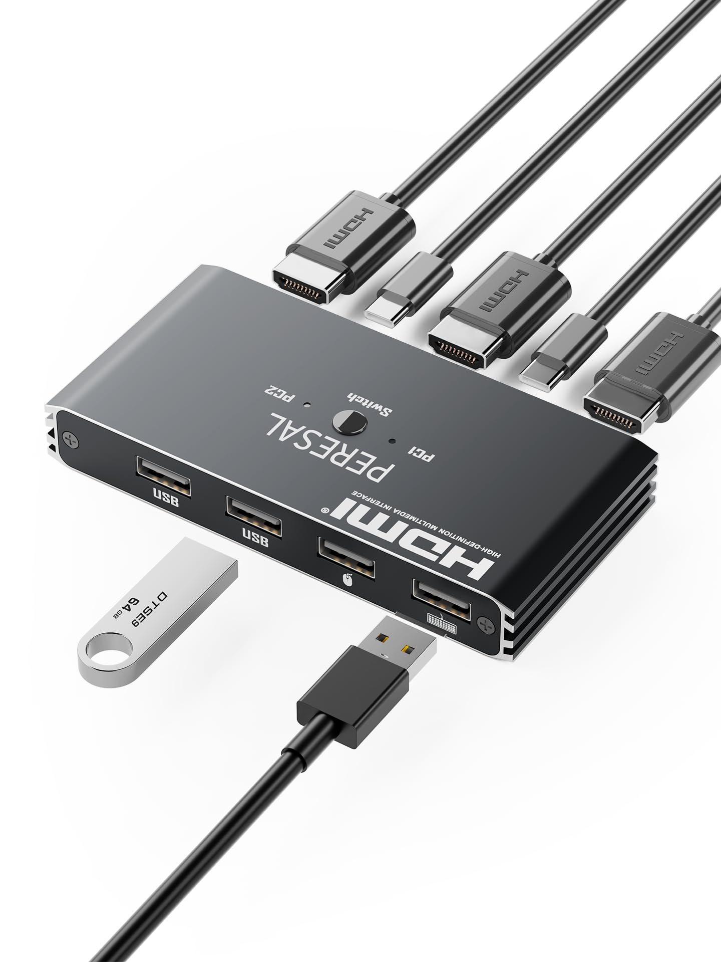 USB KVM Switch, KVM Switch 1 Monitors 2 Computers, HDMI Switch, 4K@60Hz KVM Switches for 2 Computers Sharing 1 Monitor, 4 USB De
