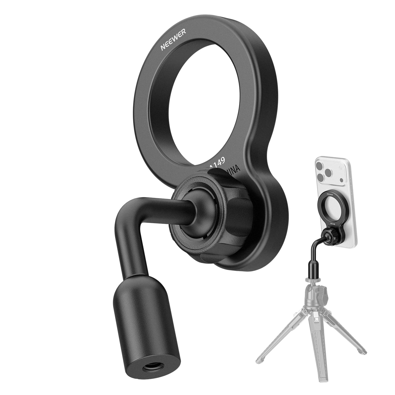 NEEWER Basics Magnetic Phone Tripod Mount Adapter, 360 Ball Head Aluminum Compact Lightweight Portable Phone Holder Attachment C