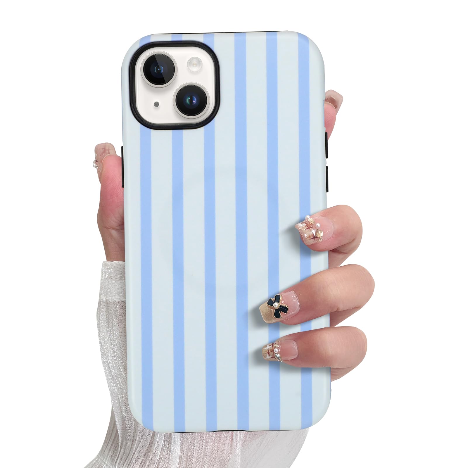 SOKAD Magnetic Vertical Stripes Phone Case for iPhone 15, Cute Light Blue Striped Line Pattern Compatible with Magsafe Matte Pro