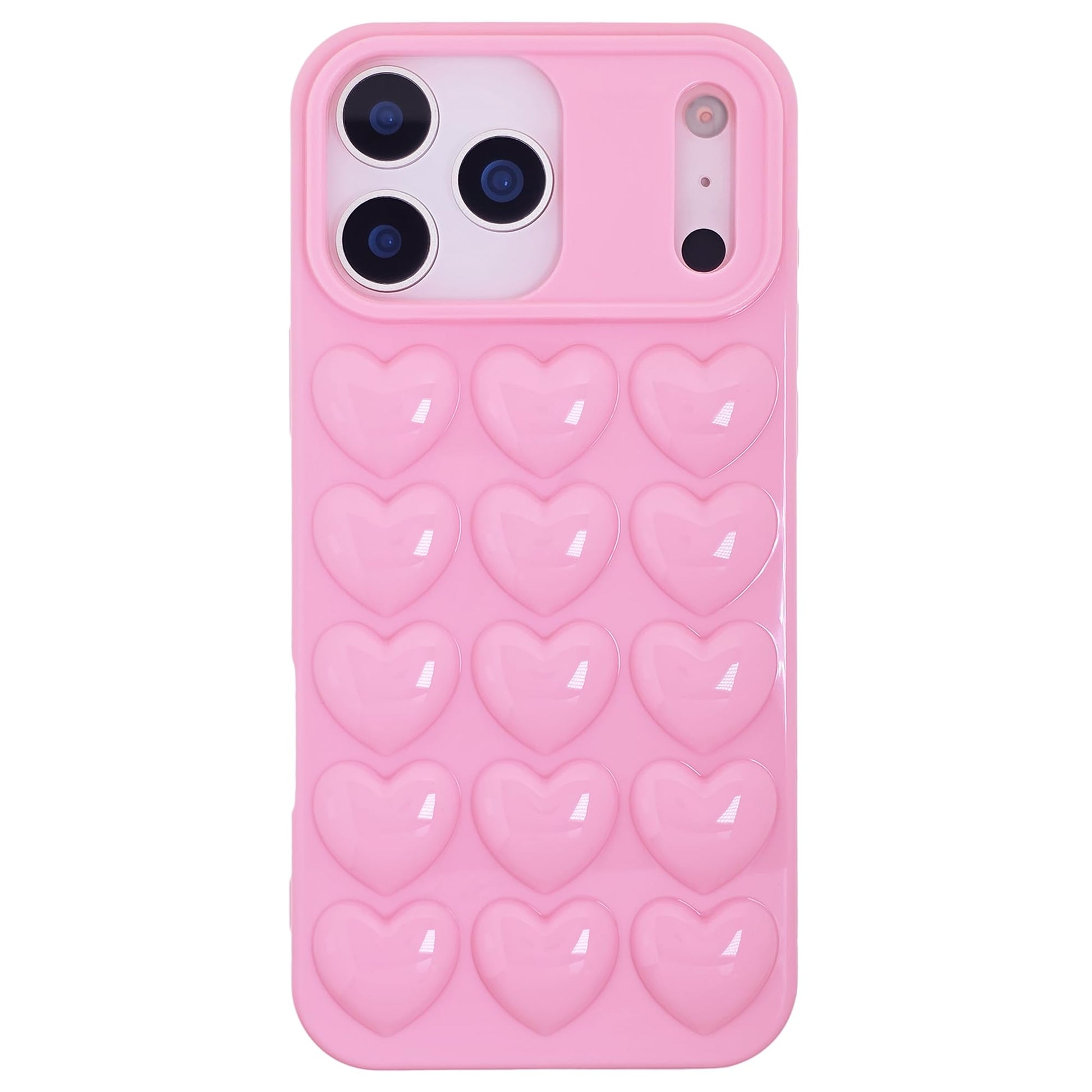 DMaos for iPhone 17 Pro Case for Women, 3D Pop Bubble Heart Kawaii Gel Cover, Cute Girly for iPhone17 Pro 6.3 inch - Pink