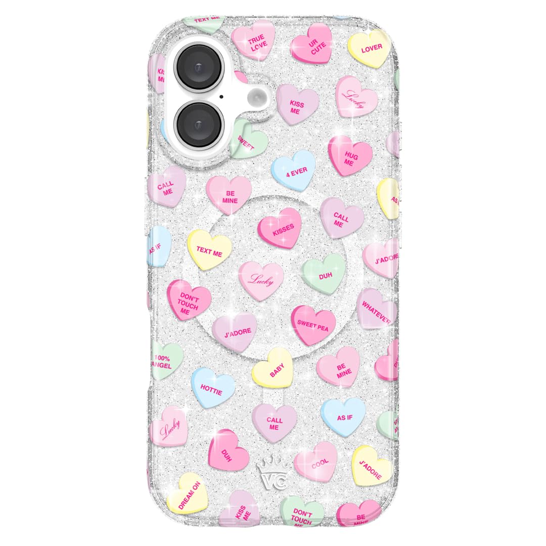 VELVET CAVIAR for iPhone 16 Case - Compatible with MagSafe [10ft Drop Tested] - Valentines Day - Sweet Hearts Glitter