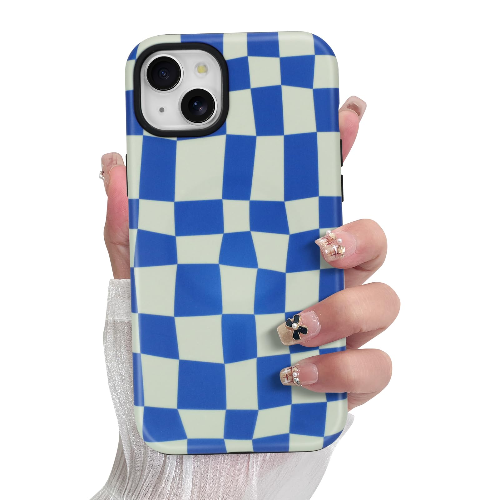 SOKAD Magnetic Checkered Phone Case for iPhone 15, Cute Grids Plaid Checkerboard Pattern Compatible with Magsafe Matte Protectiv
