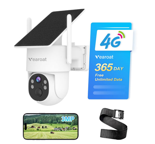 Vearoat 4G LTE Cellular Security Camera Outdoor System, 360 Days Unlimited Data,Wireless Solar Security Camera,Remote Monitoring
