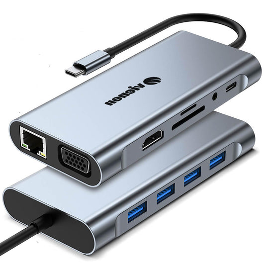 11-in-1 USB C Hub, Laptop Docking Station with RJ45 Gigabit Ethernet, 4K HDMI, 1080P VGA, SD/Micro SD Card Reader, 3.5 mm Audio