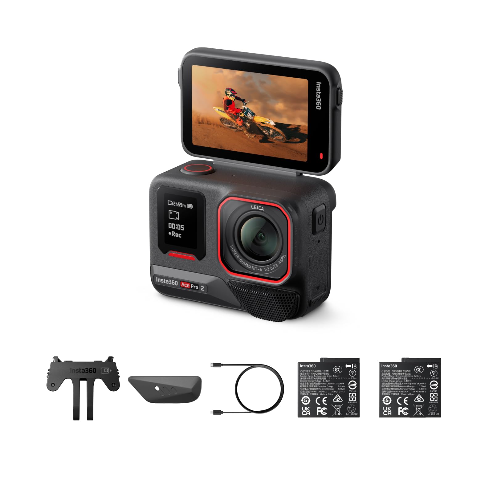 Insta360 Ace Pro 2 Dual Battery Bundle -8K Waterproof Action Camera Co-Engineered with Leica, 1/1.3 Sensor, Dual AI Chip, Leadin