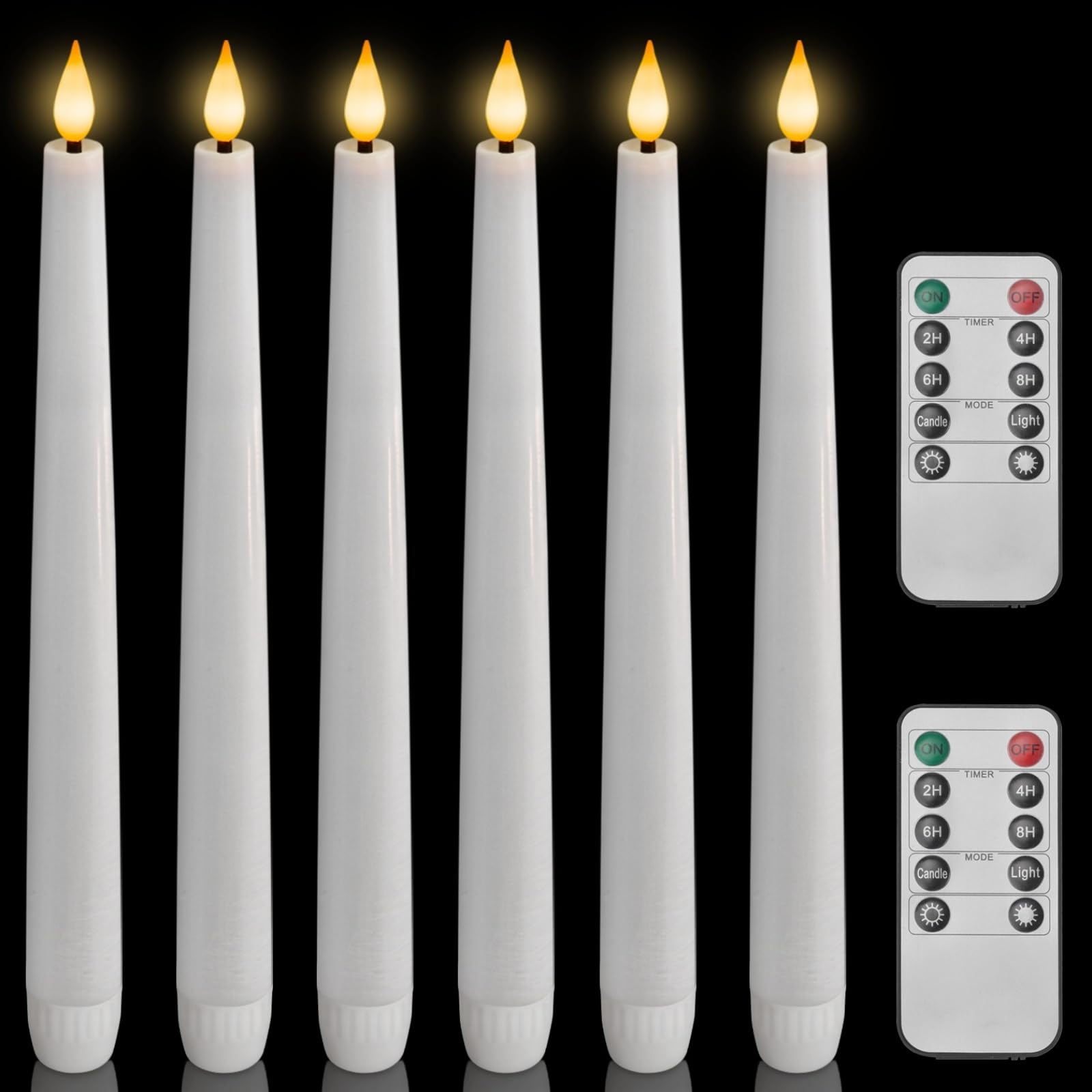 Homemory Flameless Taper Candle Set, 6 Pcs Waxy Led Candlesticks, Flickering Battery Operated, White, 9.6 inches