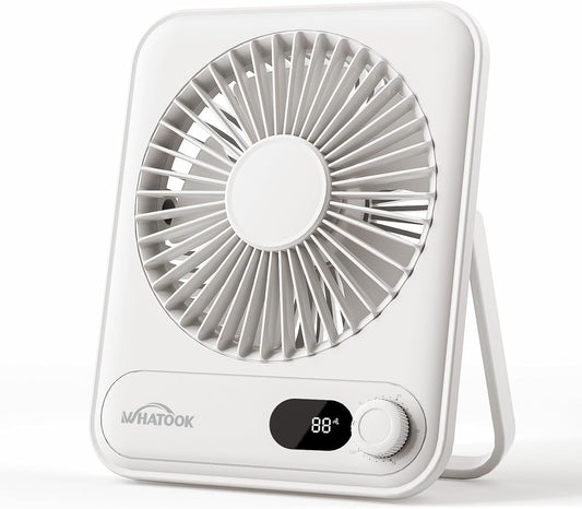 WHATOOK Small Desk Fan Personal Fans: 5000mah 25 Hours Battery Office Quiet Mini Desktop Fan Portable Rechargeable Travel Essent