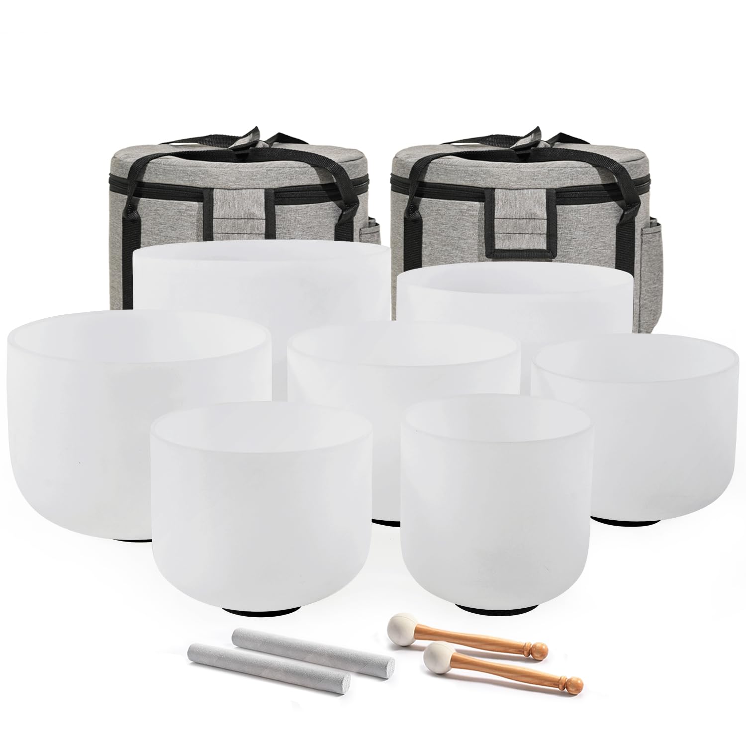 CVNC 432HZ 6-12 Inch Frosted Quartz Crystal Singing Bowls Chakra Set of 7 for Sound Healing and Meditation