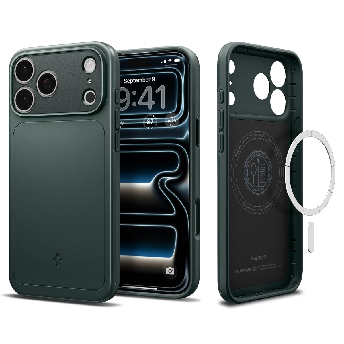 Spigen for iPhone 17 Pro Case, Thin Fit MagFit [TPU Covered Camera Control] [Compatible with MagSafe] - Abyss Green