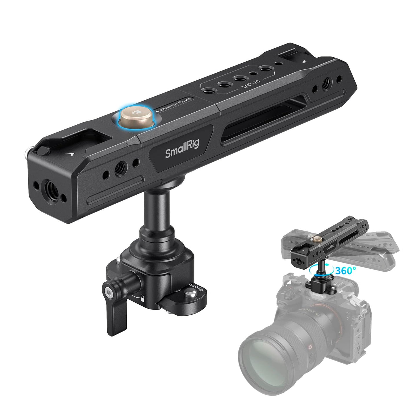 SmallRig Rotating Top Handle with NATO Clamp, Lightweight NATO Top Handle for Camera Cage, Maximum Capacity 15KG, One-Key Rotati