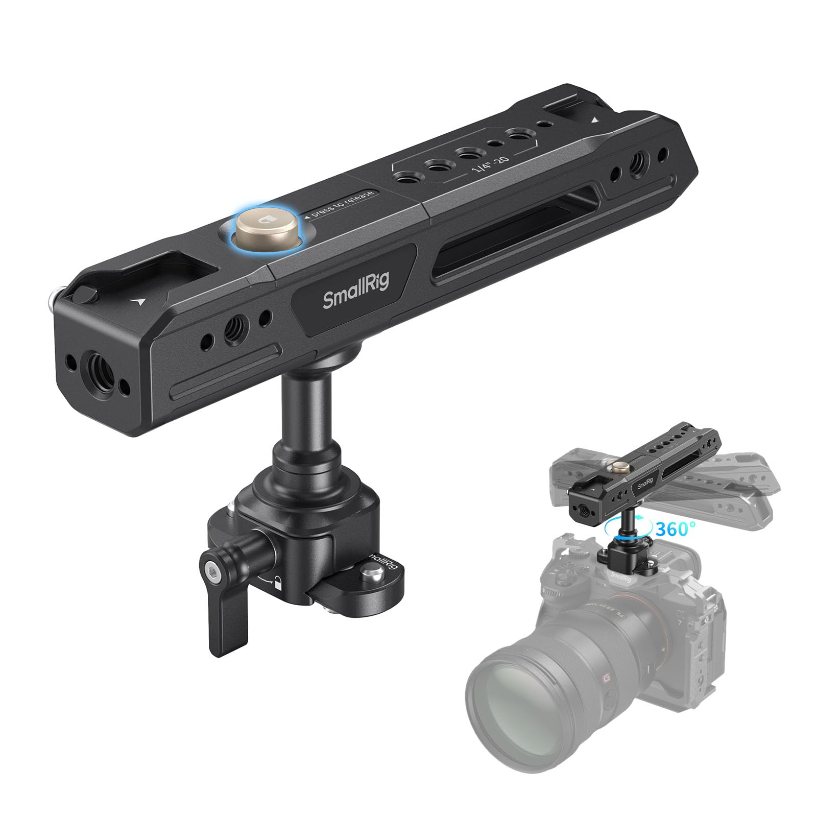 SmallRig Rotating Top Handle with NATO Clamp, Lightweight NATO Top Handle for Camera Cage, Maximum Capacity 15KG, One-Key Rotati