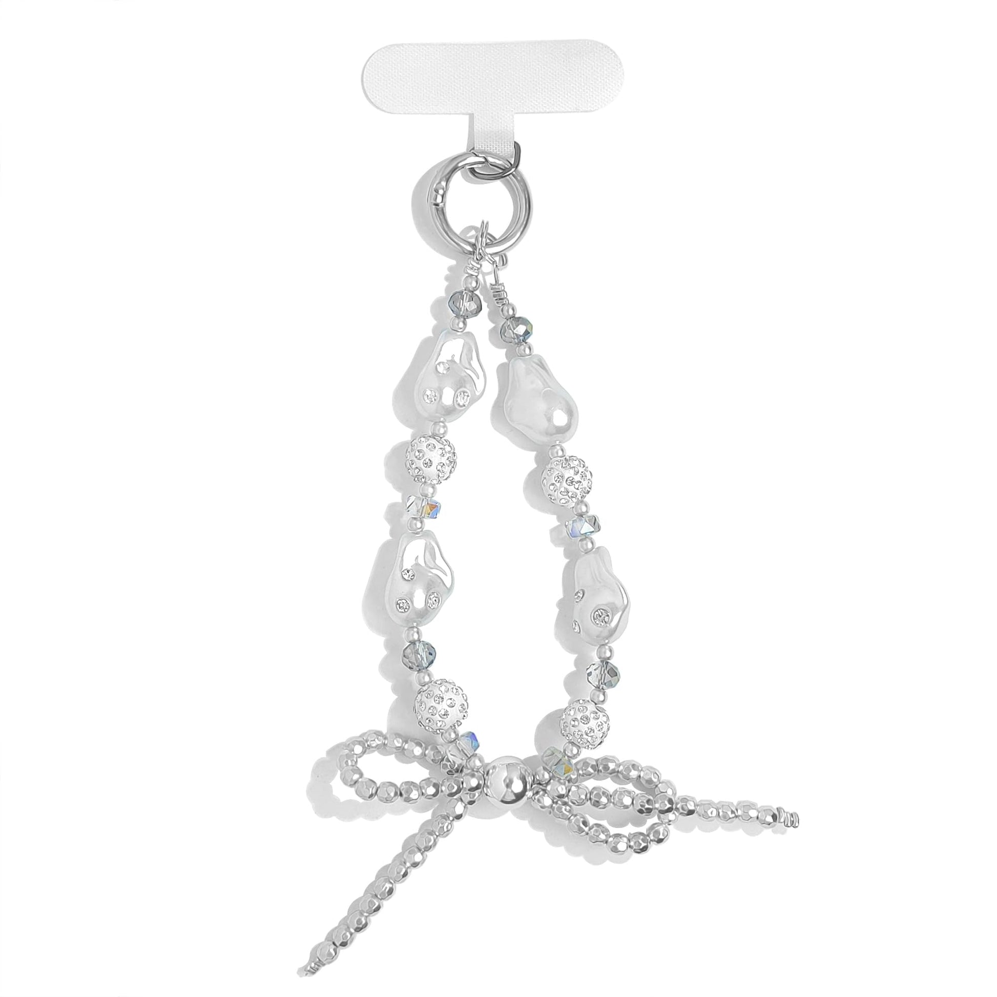 cioatu Cute Phone Wrist Strap Chic Beaded Cellphone Lanyard with Tether Tab Phone Charm Grip Strap for PhoneBag Purses Keys (Sil