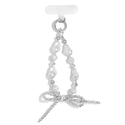 cioatu Cute Phone Wrist Strap Chic Beaded Cellphone Lanyard with Tether Tab Phone Charm Grip Strap for PhoneBag Purses Keys (Sil