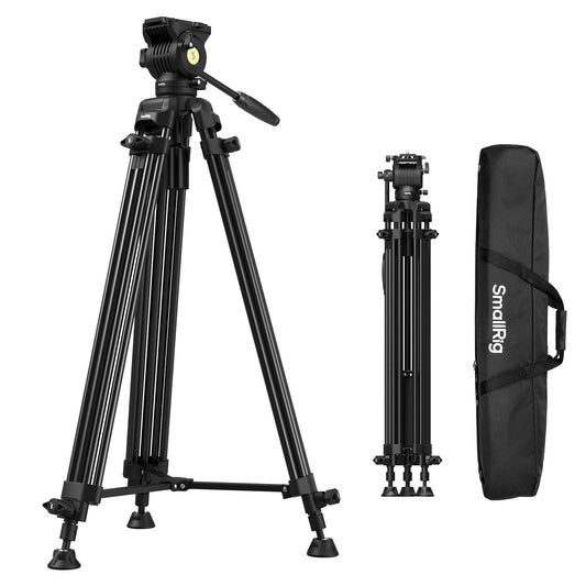 SMALLRIG 73/186cm Heavy Duty Aluminum Alloy Video Tripod, Max Load 8kg (18lbs), Fluid Head with +85 to -78 Tilt Range, Compact