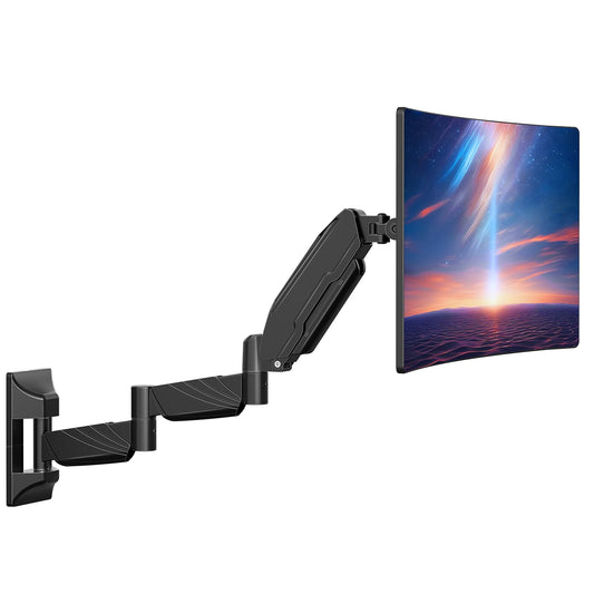 ErgoFocus Long Arm Monitor Wall Mount for Max 32 inch Computer Screen, Extra Long Adjustable Single Wall Mount Monitor Arm, Full