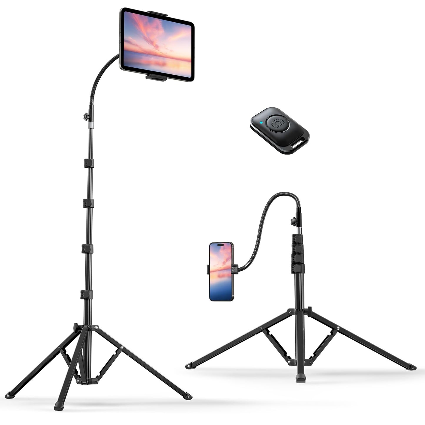 Weilisi Heavy Duty Tablet Tripod Stand 82    Tall, Floor Stand with Remote and Adjustable Gooseneck for Watching/Stream/Recordin