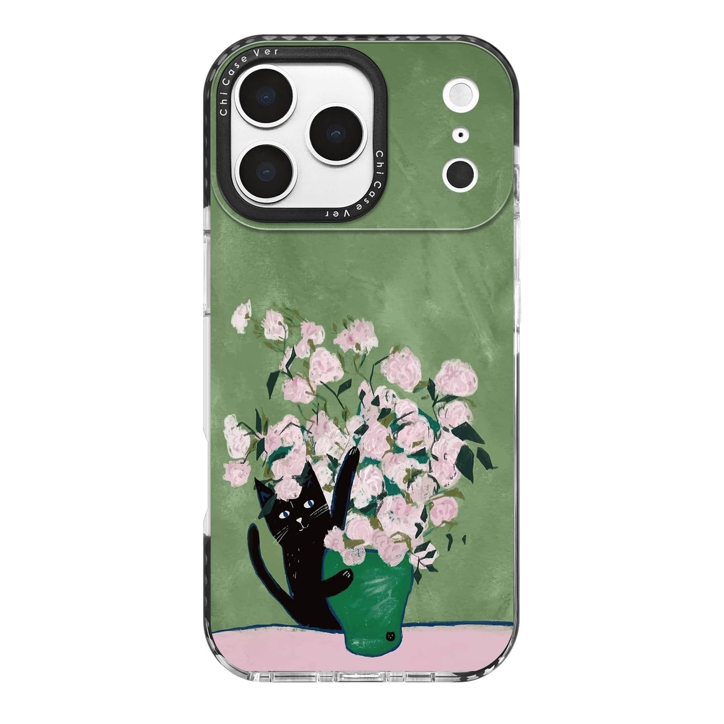 ChiCaseVer for iPhone 17 Pro Max Case,Vintage Cat & Floral on Green Design Pattern Aesthetics,Military-Grade Drop Protection, Ar