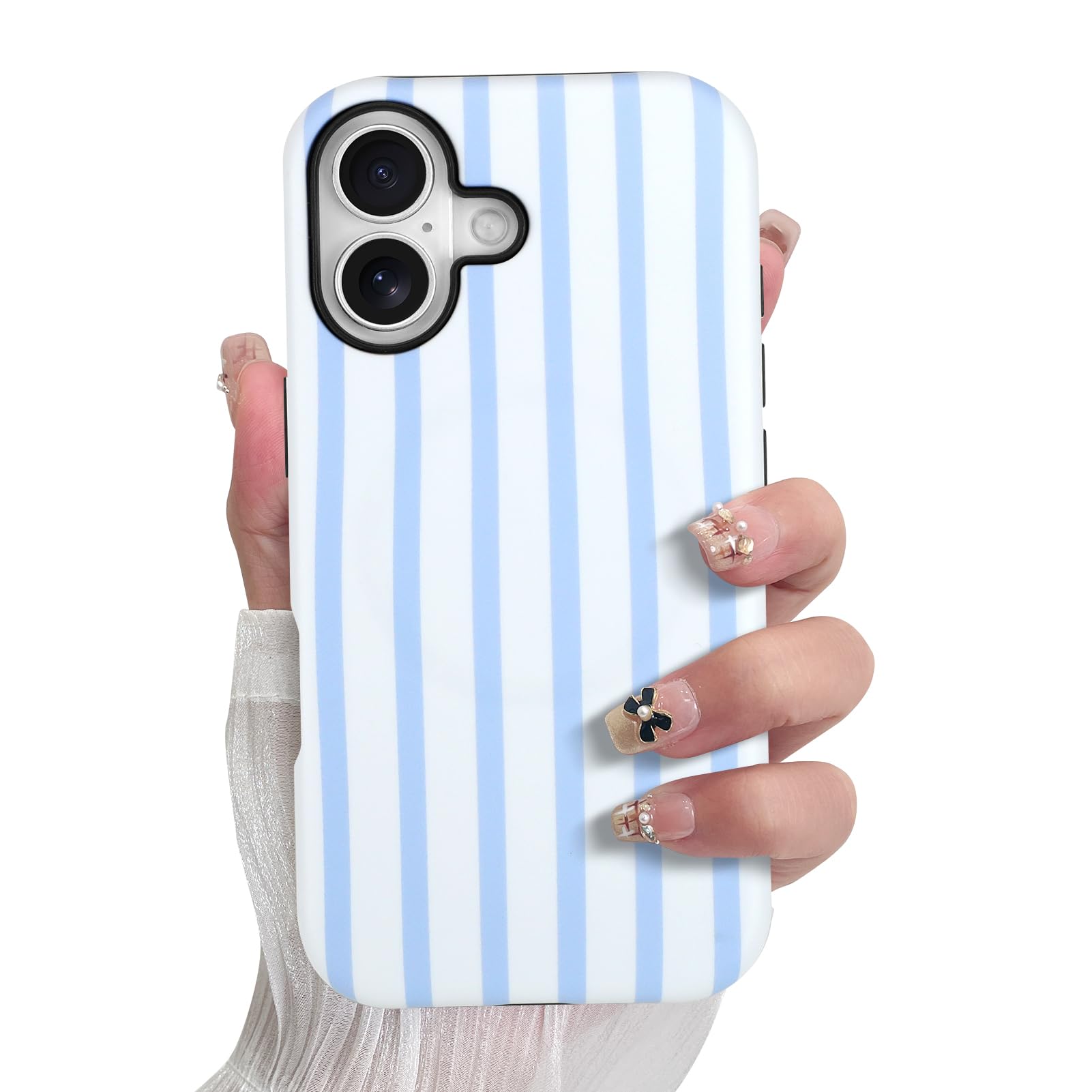 SOKAD Magnetic Vertical Stripes Phone Case for iPhone 17, Cute Light Blue Striped Line Pattern Compatible with Magsafe Matte Pro