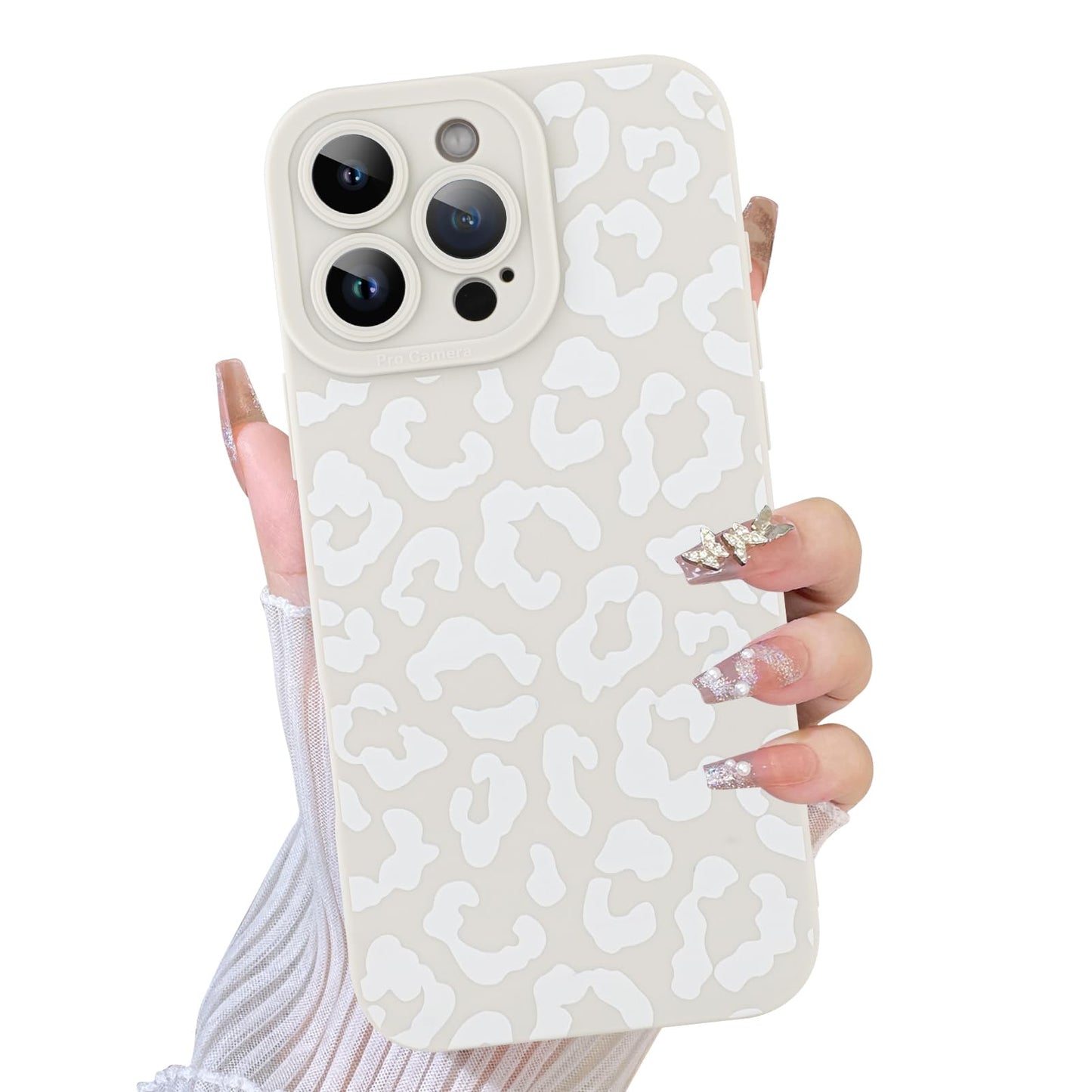 TEAUGHT Compatible with iPhone 16 Pro Max Case Cute Pattern White Leopard Print Cheetah Shockproof Silicone Phone Cover for Girl