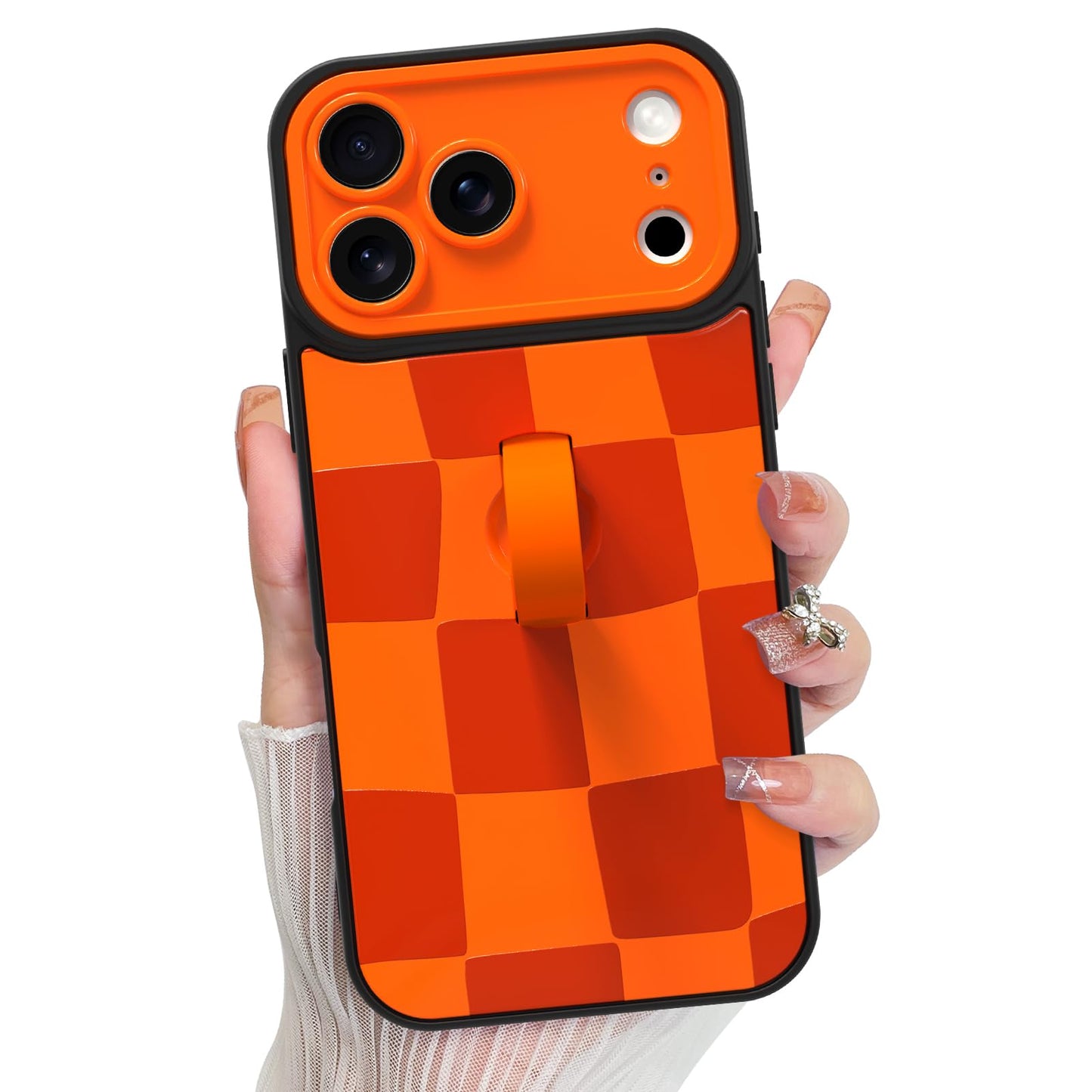 KANGHAR Compatible with iPhone 17 Pro Case, Silicone Checkered Cute Pattern, Wristband Kickstand Camera Protection Soft Slim Cov