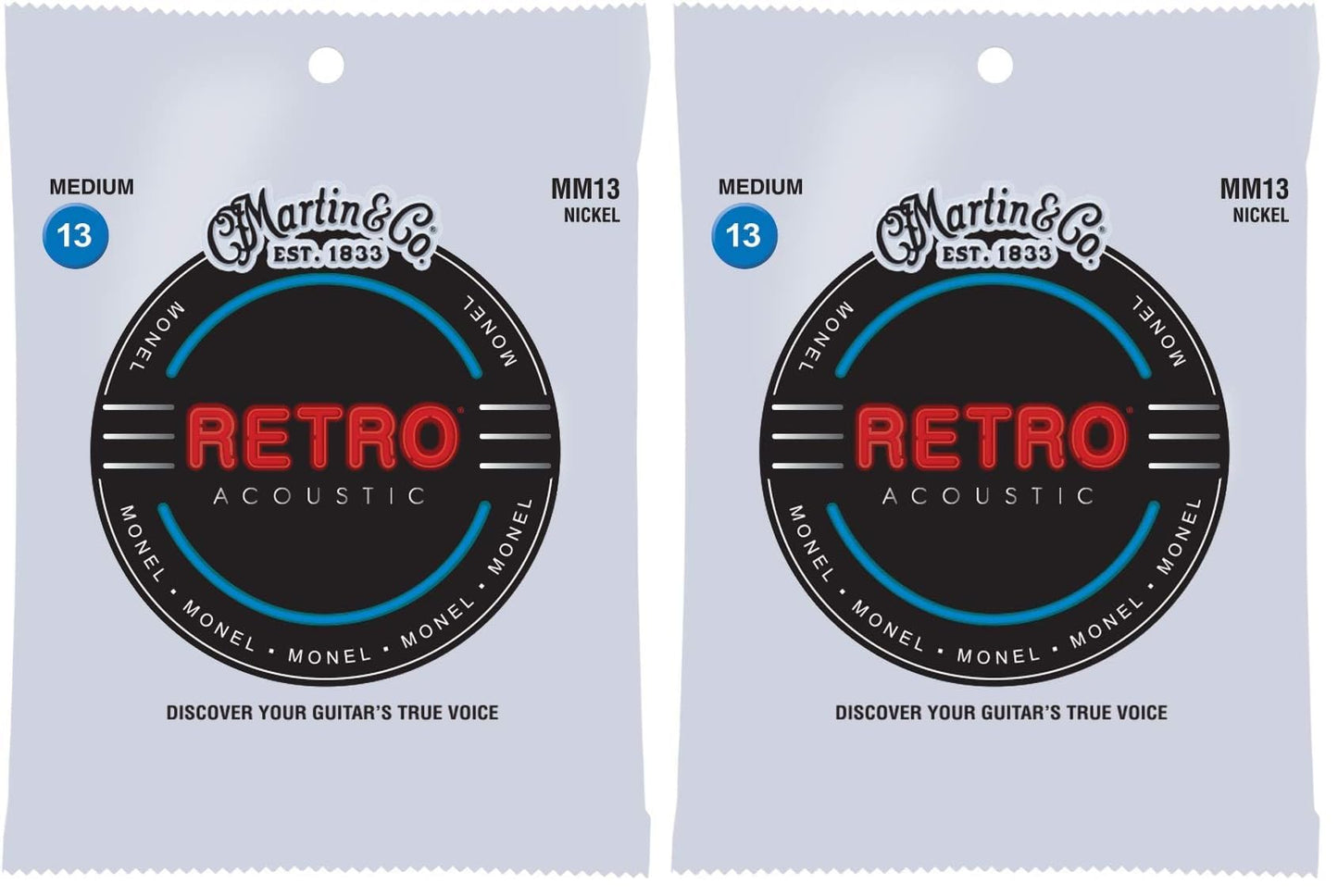 Martin Retro Acoustic MM13 Medium-Gauge Guitar Strings, Monel Nickel (Pack of 2)