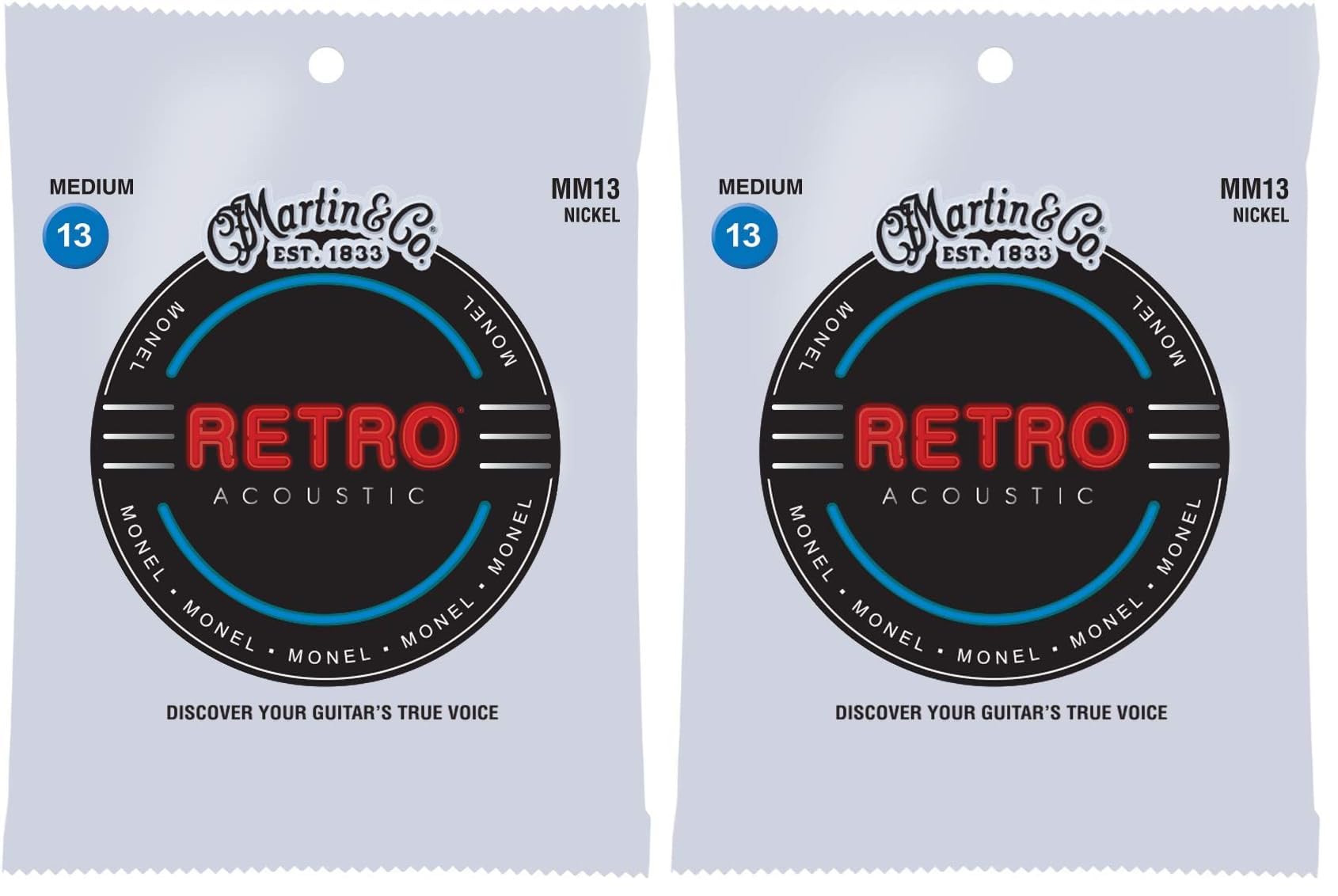 Martin Retro Acoustic MM13 Medium-Gauge Guitar Strings, Monel Nickel (Pack of 2)