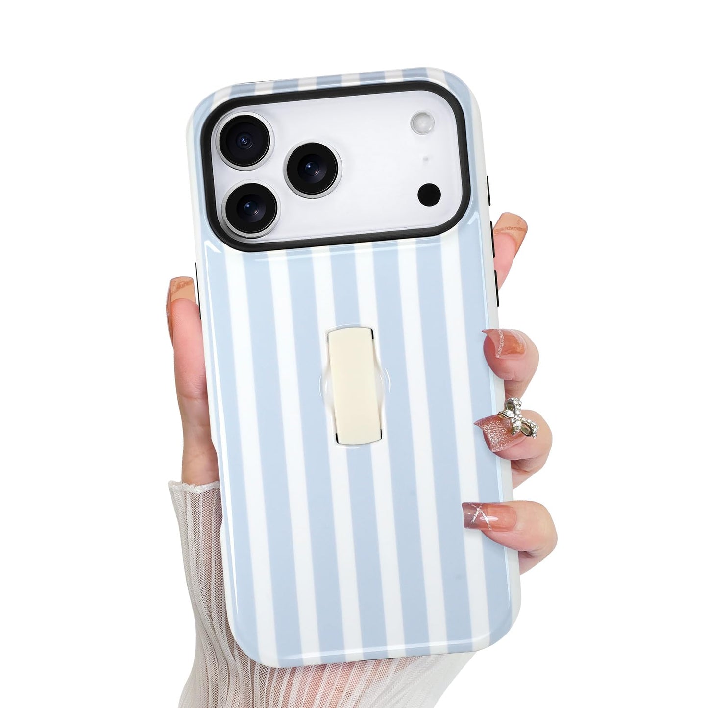 KANGHAR Compatible with iPhone 17 Pro Max Case, Silicone Stripes Cute Pattern, Finger Hold Wristband Kickstand Camera Protection