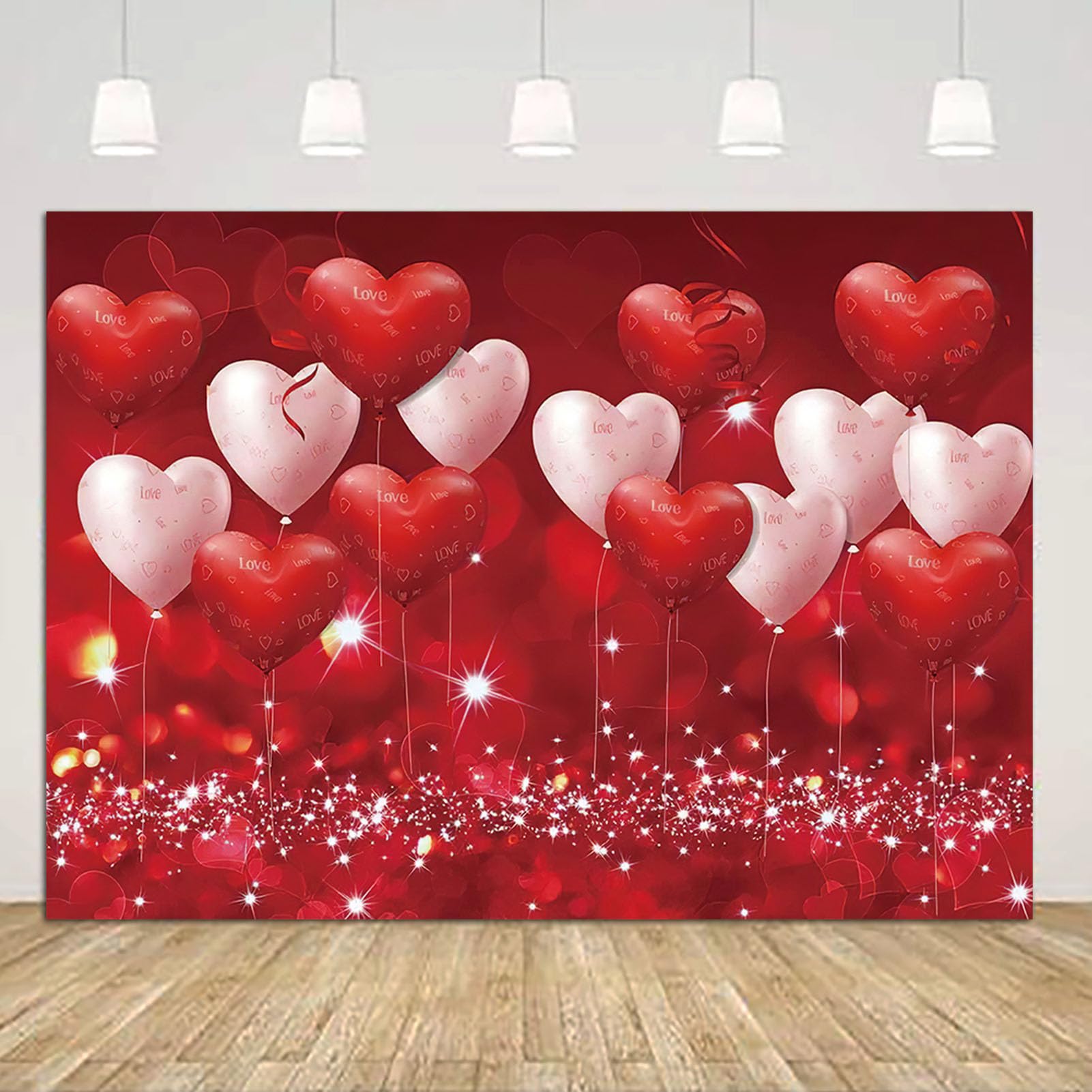 CGXINS Red Hearts Balloons Valentines Day Photo Background Couple Studio Portrait Pictures Shoot Props Mothers Day Wedding Bri