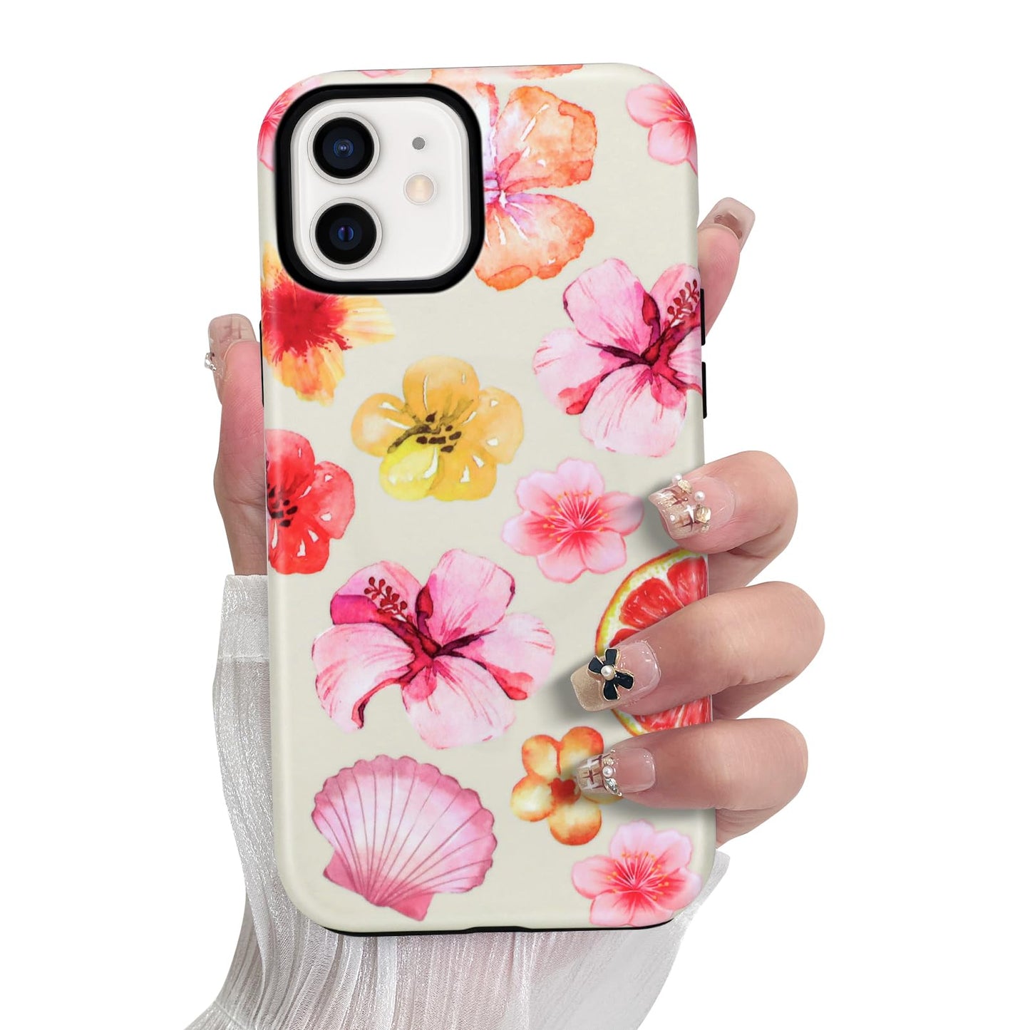 SOKAD Magnetic Hibiscus Seashell Phone Case for iPhone 12 6.1 Inche 2020, Cute Summer Florals Pattern Compatible with Magsafe Ma