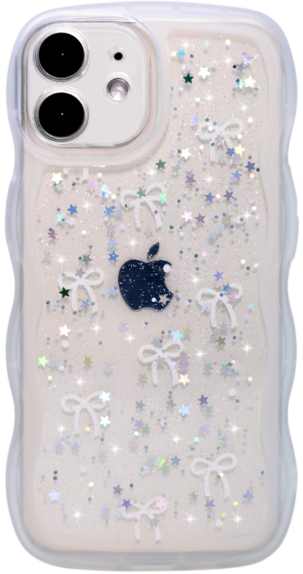 Qokey for iPhone 11 Case 6.1 inch, Glitter Star & Curved Edge Handle Grip Design, Military-Grade Shockproof Clear TPU Cover, Spa