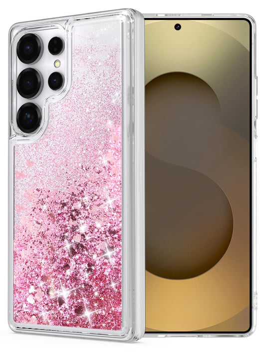 WORLDMOM for Galaxy S25 Ultra Case, Double Layer Design Bling Flowing Liquid Floating Sparkle Colorful Glitter Waterfall TPU Pro