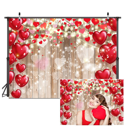 Dudaacvt 8X6ft Valentines Day Backdrop Rustic Wood Red Love Heart Background for Valentines Day Wedding Bridal Shower Party De
