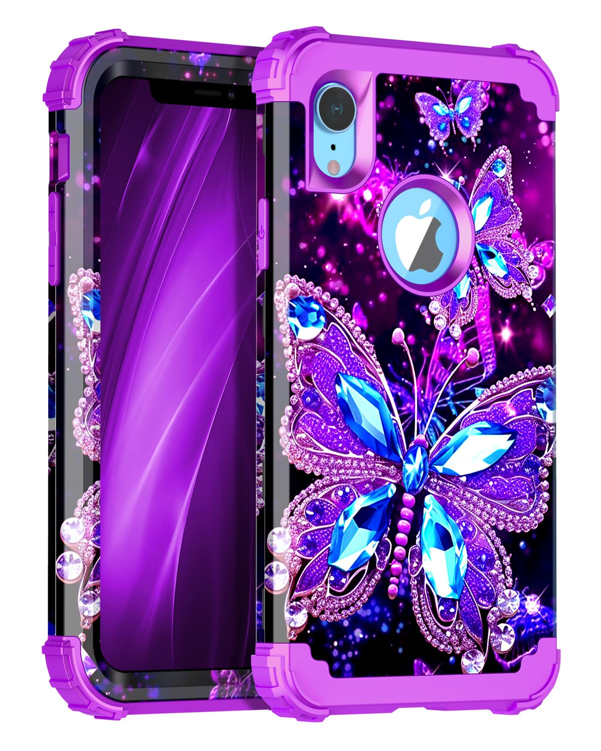 Miqala Compatible with iPhone XR Case,Glow in The Dark Three Layer Heavy Duty Shockproof Hard Plastic Bumper+Soft Silicone Prote