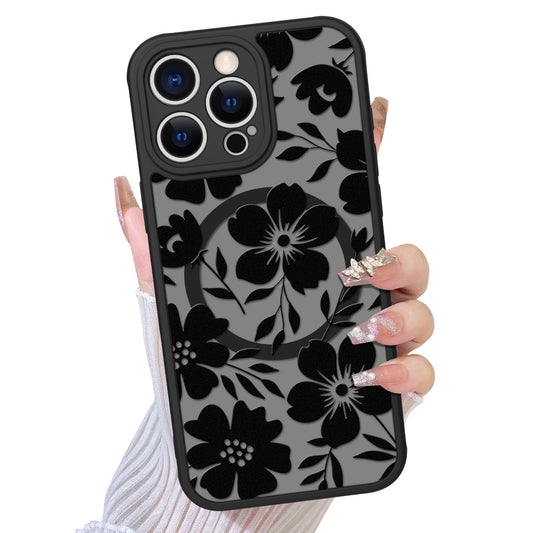 TEAUGHT Compatible with iPhone 15 Pro Case Support for MagSafe Cute Pattern Floral Flower Camera Protection Matte Skin-Touch Cov