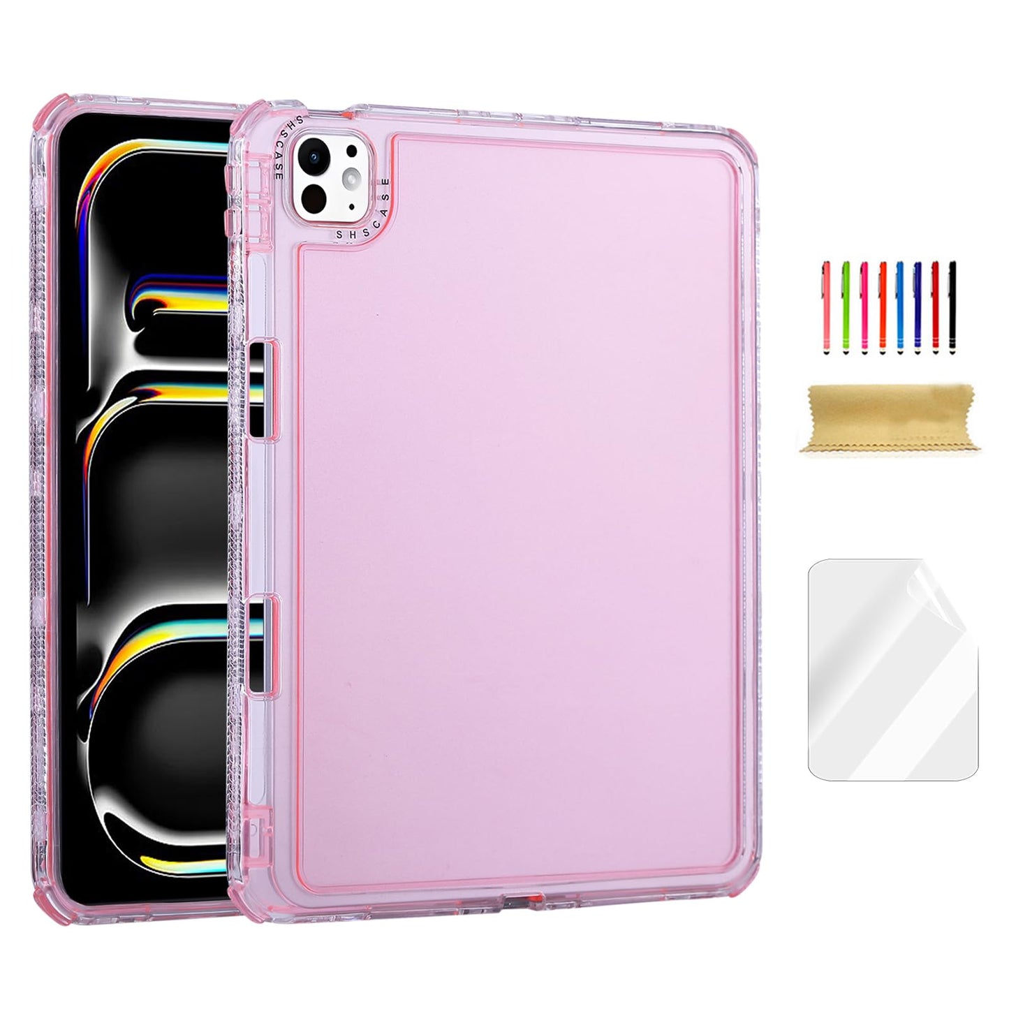 Dteck for iPad Pro/Air 13 (M5/M4/M3/M2), Pro 12.9 (6th/5th/4th/3rd Gen) Clear Case with Pencil Holder/Screen Protector Film/Styl