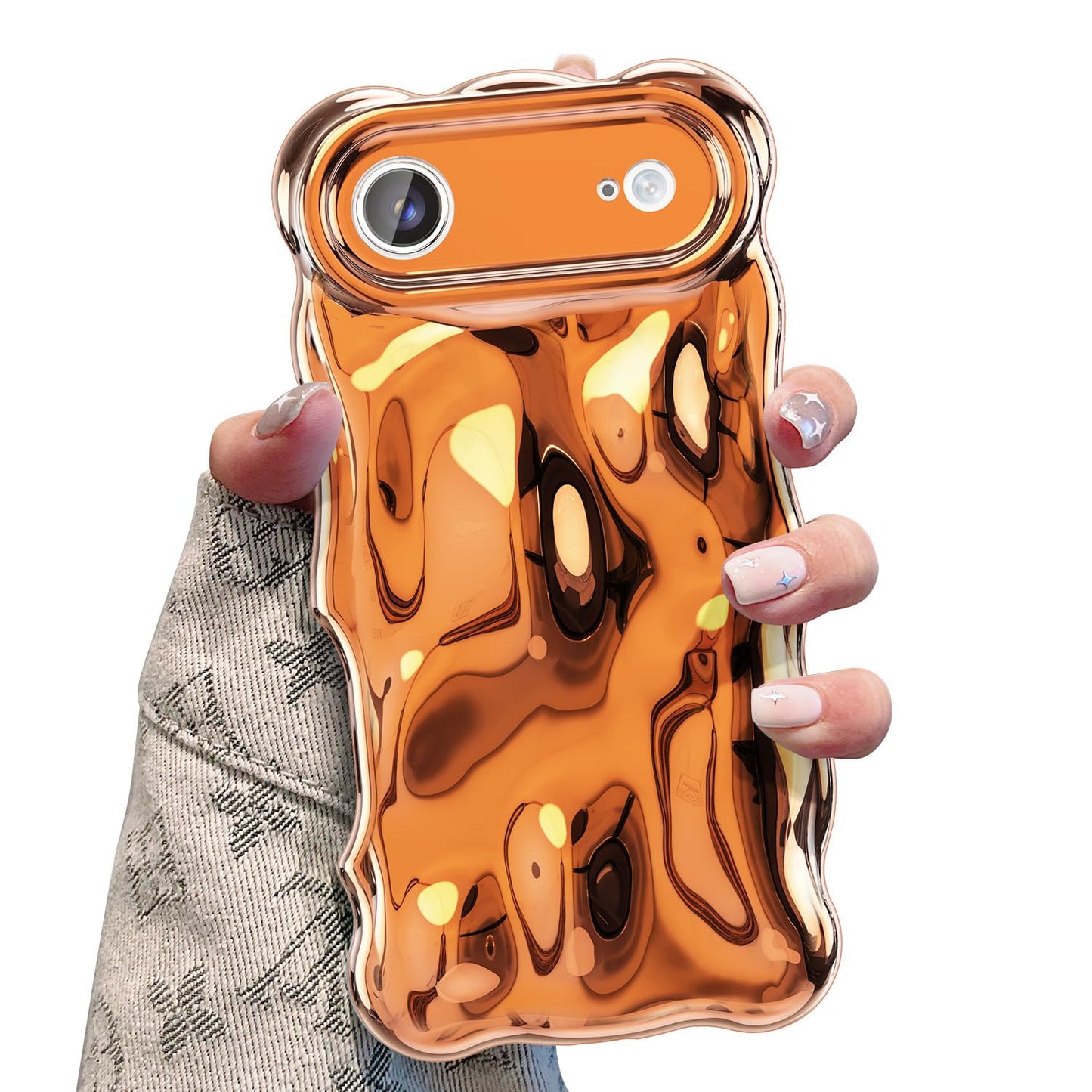 UEEBAI Ripple Case for iPhone Air, Cute Silver Cover Wave Shape for iPhone Case Pretty Aesthetic 3D Phone Cover, Water Ripple Sh