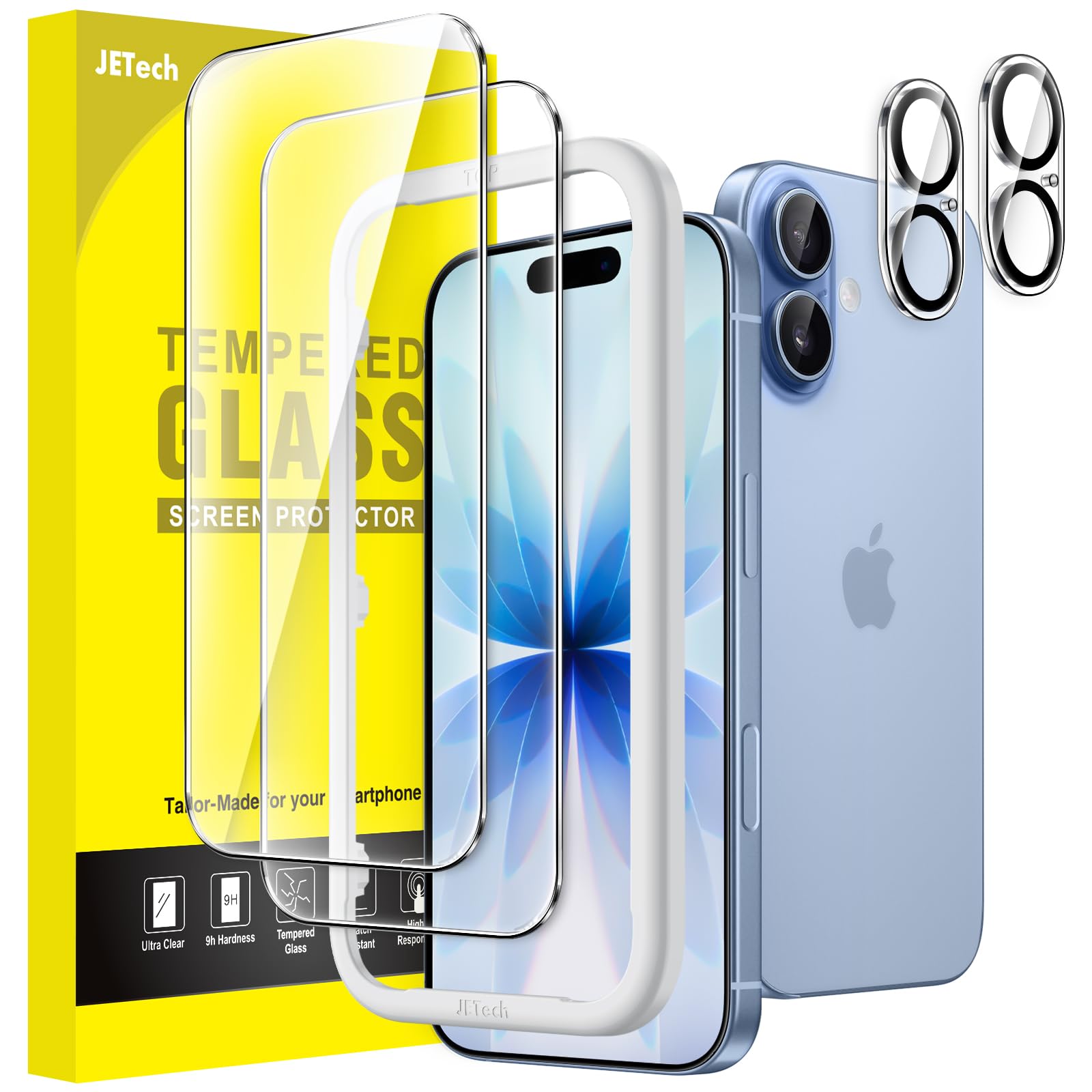 JETech Screen Protector for iPhone 17 6.3-Inch with Camera Lens Protector, Easy Installation Tool, 9H Hardness Tempered Glass Fi