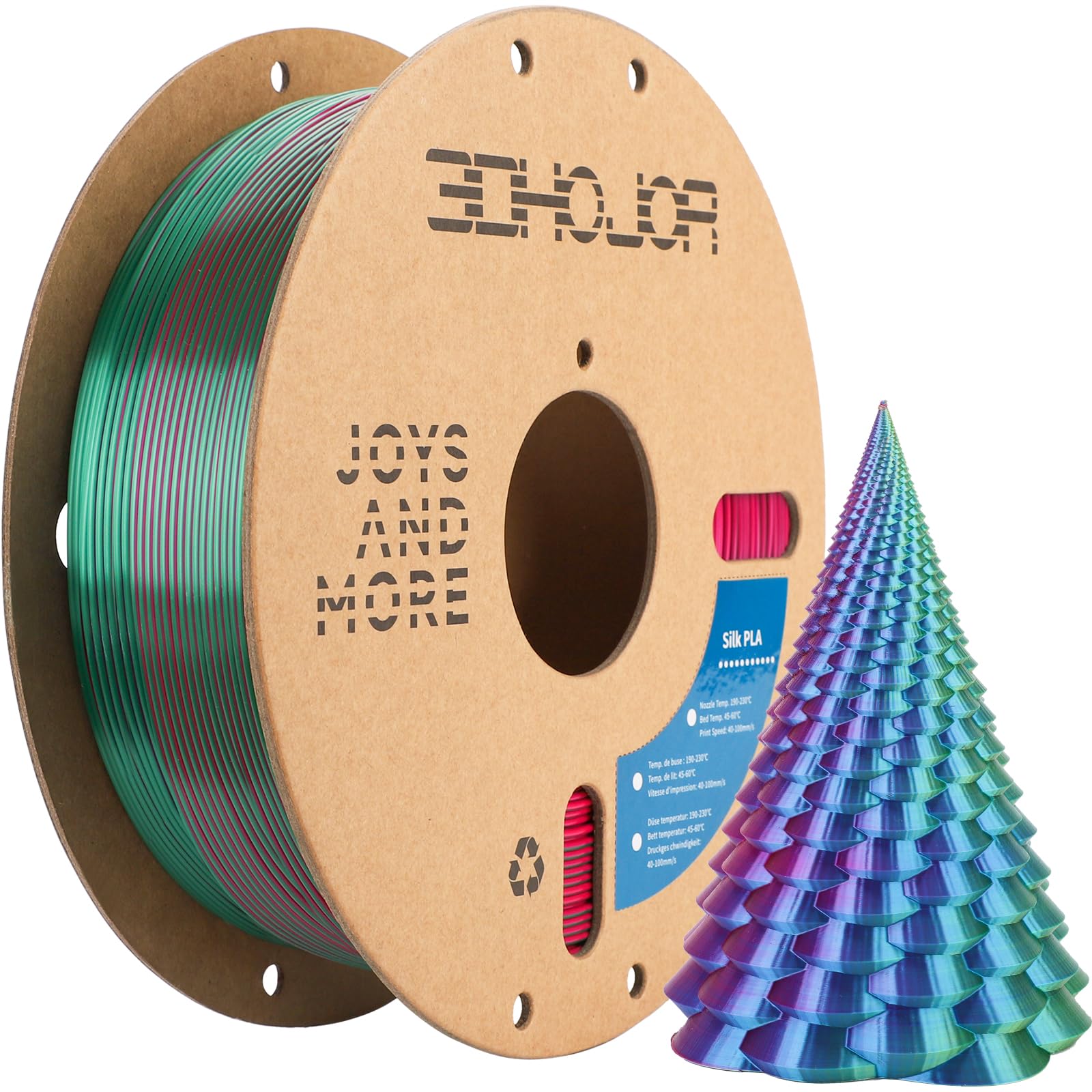 3DHoJor Silk PLA Filament 1.75mm Red Green Blue Triple Color PLA 3D Printer Filament 3 in 1 Coextrusion 1KG Spool(2.2lbs) 3D Pri