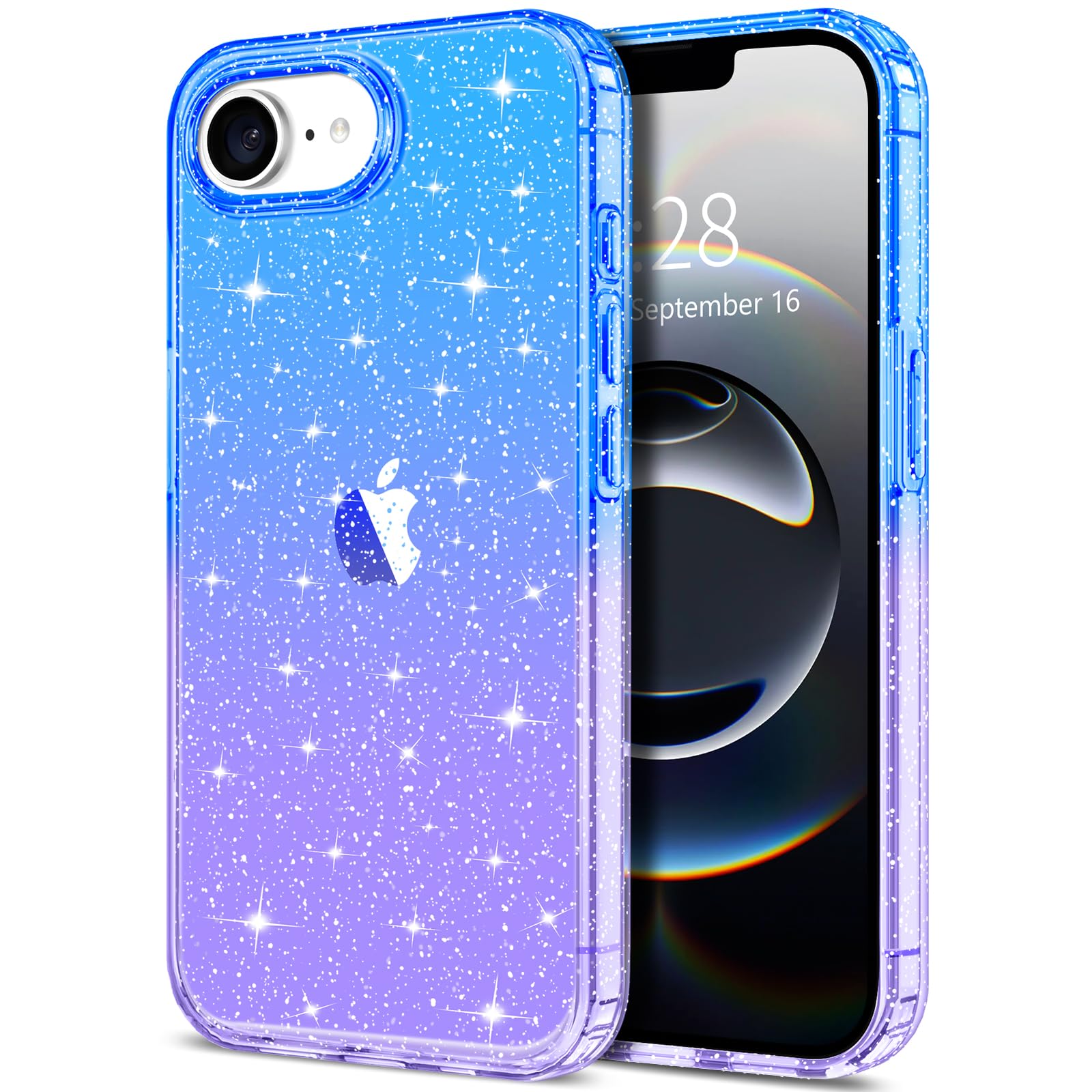 Hython for iPhone 16e Case Glitter, Clear Glitter Sparkly Shiny Bling Sparkle Cute Cover, Anti-Scratch Soft TPU Slim Fit Shockpr