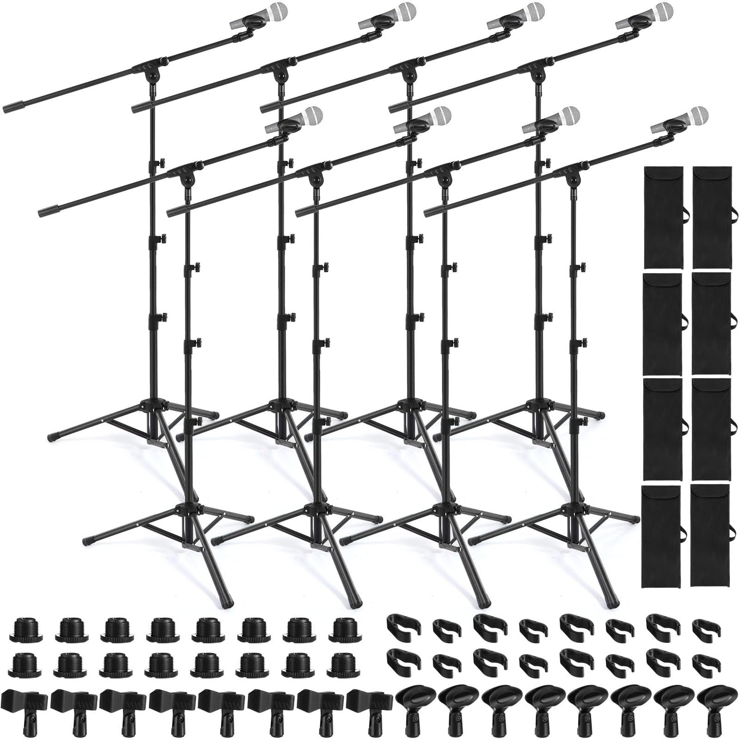 Relaxweex 4 Pcs Tripod Microphone Stand Boom Arm Floor Mic Stand with Carrying Bag and Mic Clips for Singing Stage Wedding Karao
