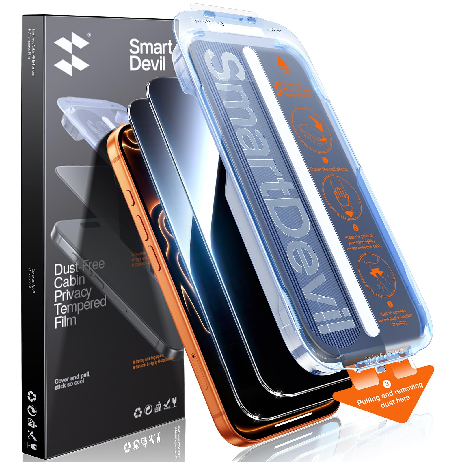 SMARTDEVIL 2 Pack Tempered Glass for iPhone 17 Pro Privacy Screen Protector, Military-Grade Shatterproof Protection, 9H Hardness