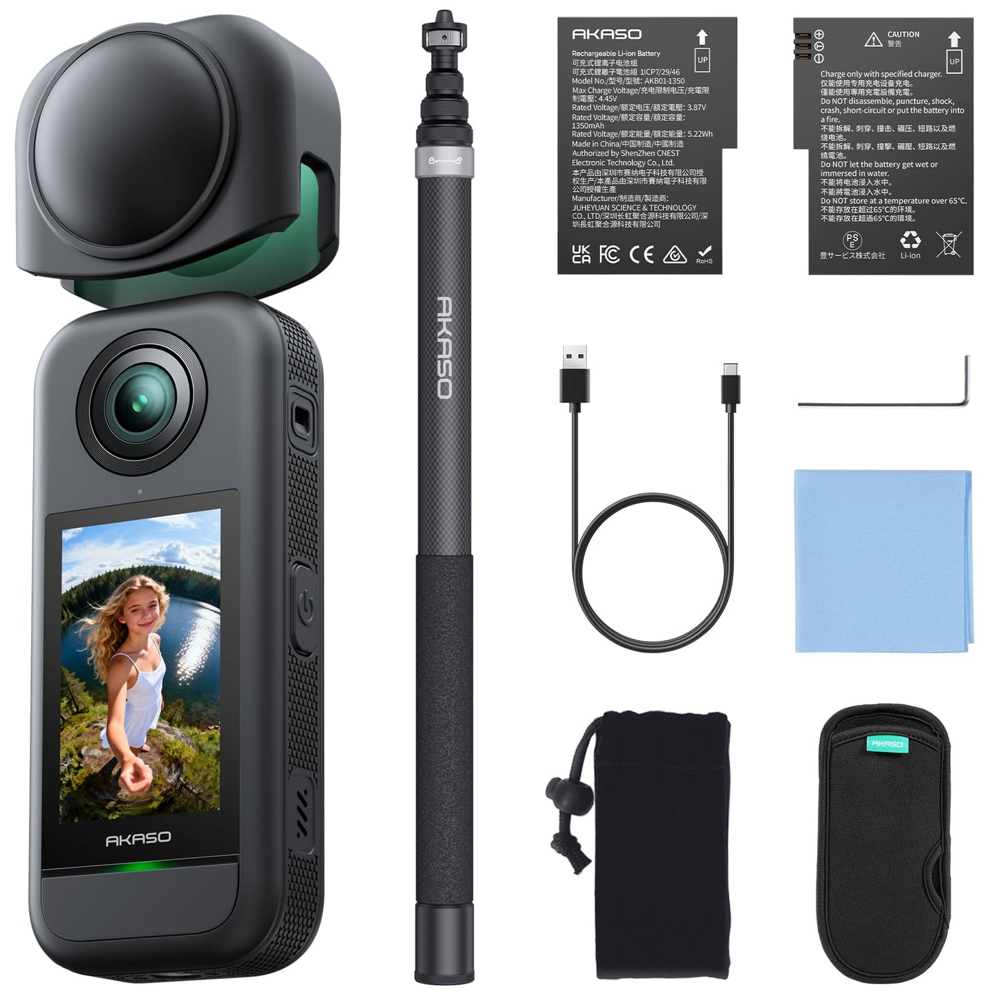 AKASO 360 Action Camera Drone View Combo- 5.7K 360 Video with 1/2 48MP Sensors, 72MP 360 Photo, 360-SuperSmooth, 118 inch (3m) I