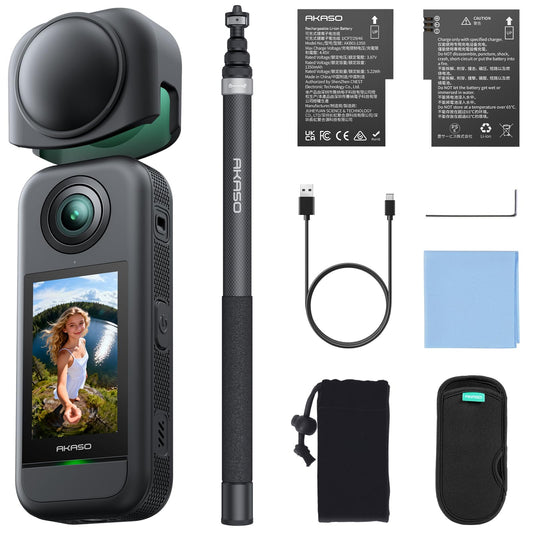 AKASO 360 Action Camera Drone View Combo- 5.7K 360 Video with 1/2 48MP Sensors, 72MP 360 Photo, 360-SuperSmooth, 118 inch (3m) I