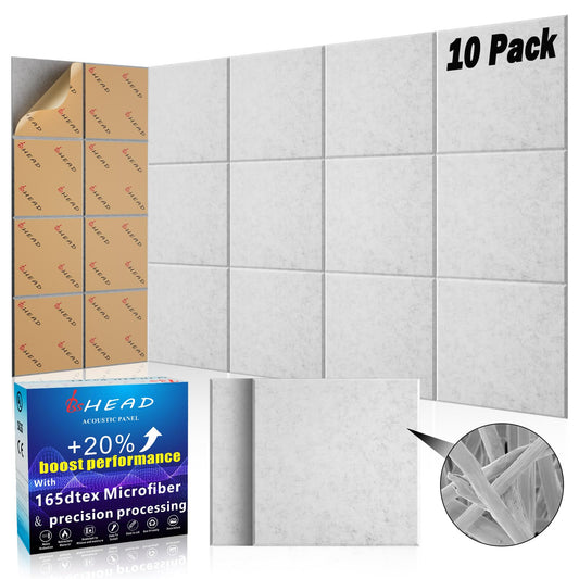 BSHEAD 10 pcs 165dtex Microfiber Acoustic Panels ,Self-Adhesive Soundproof Wall Panels, 12 x 12 x 0.4 in Sound Proof Foam Panels
