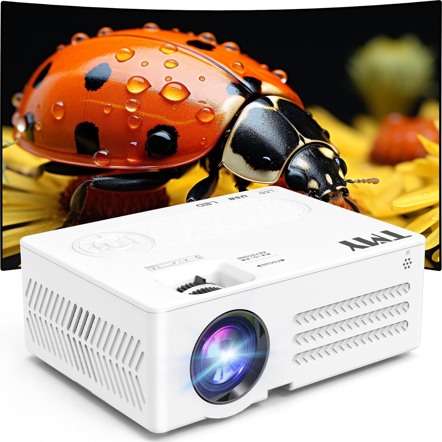 TMY Native 1080P Projector with WiFi and Bluetooth, Outdoor Movie Projector with Sreen, Compatible with Smartphone, HDMI, USB, P