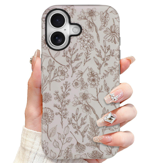 SOKAD Magnetic Sage Floral Phone Case for iPhone 17, Vintage Beige Flower Pattern Compatible with Magsafe Matte Protective Case