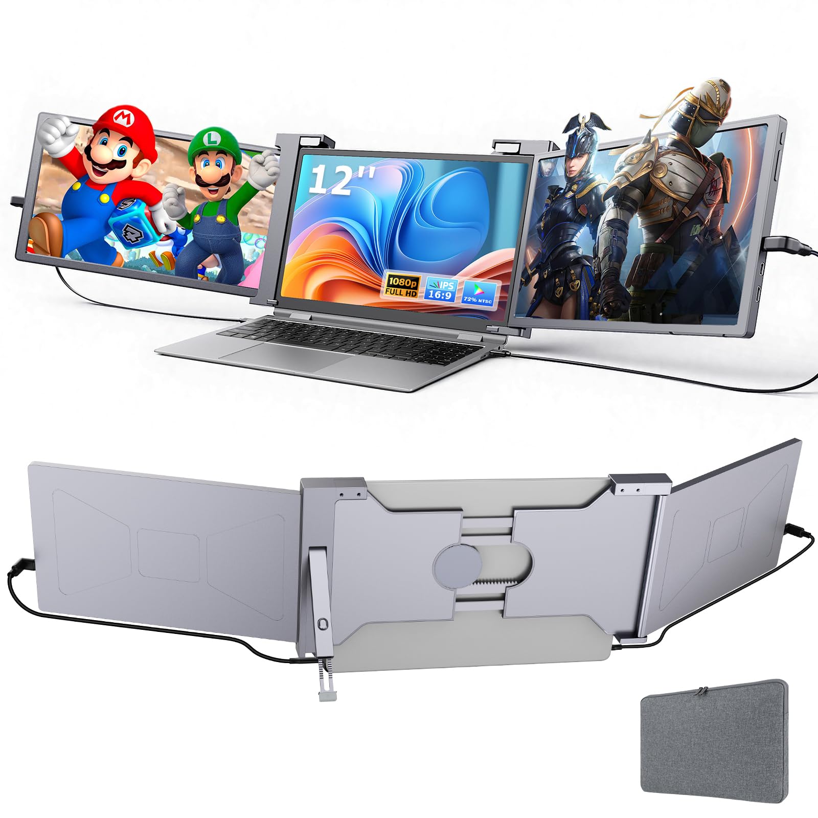 Lalovin Laptop Screen Extender, 1080p FHD IPS Plug & Play Triple Monitor Extender for Laptop, Portable Extended Monitor with USB