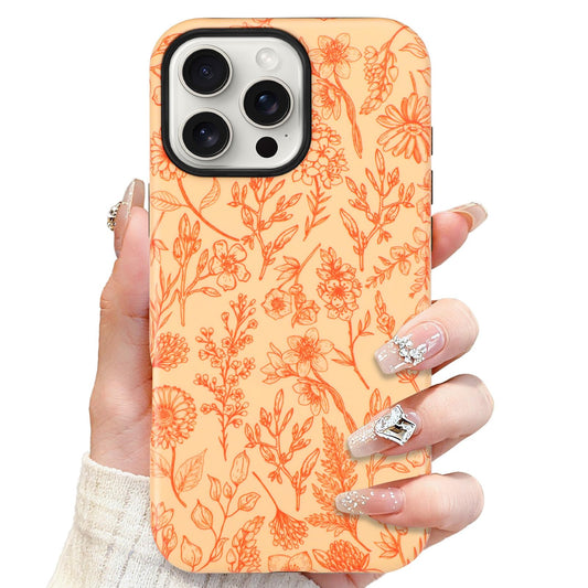 SOKAD Magnetic Sage Floral Phone Case for iPhone 16 Pro, Vintage Orange Flower Pattern Compatible with Magsafe Matte Protective