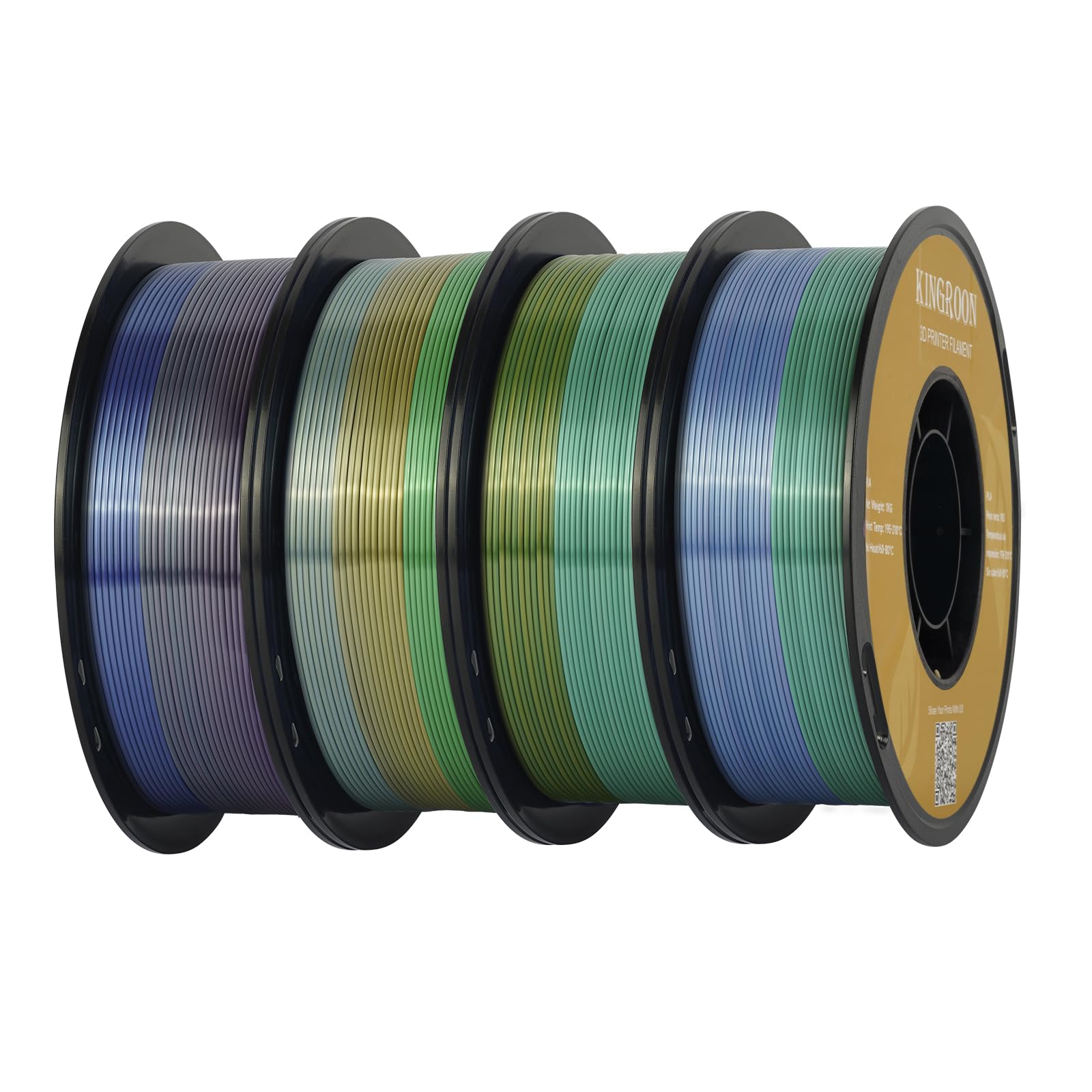 Kingroon 4KG Silk PLA Filament Bundle Rainbow PLA 1.75MM 3D Printing Filament Color Changing Filament Dimensional Accuracy 0.02m